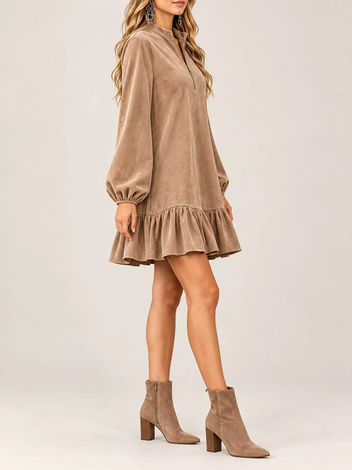 Quarter-zip dress, beige side