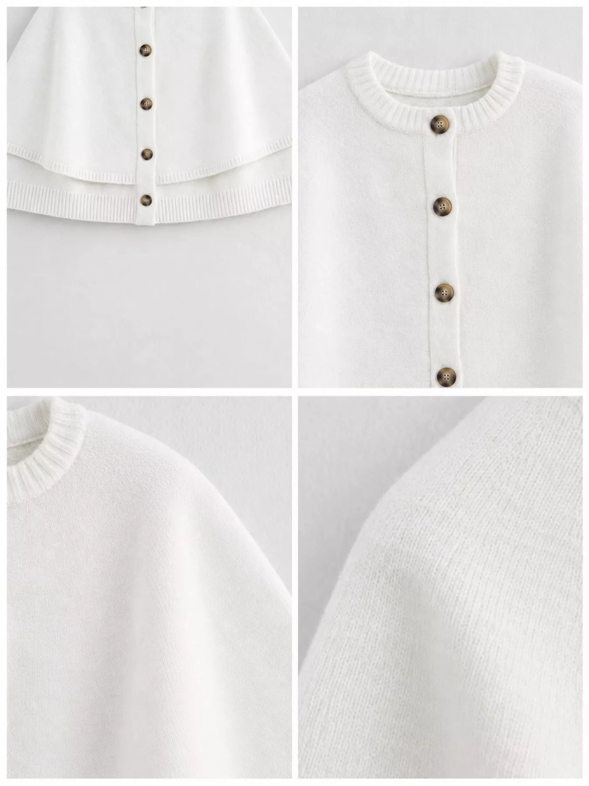 Button-Front Knit Cape Cardigan — garment construction details