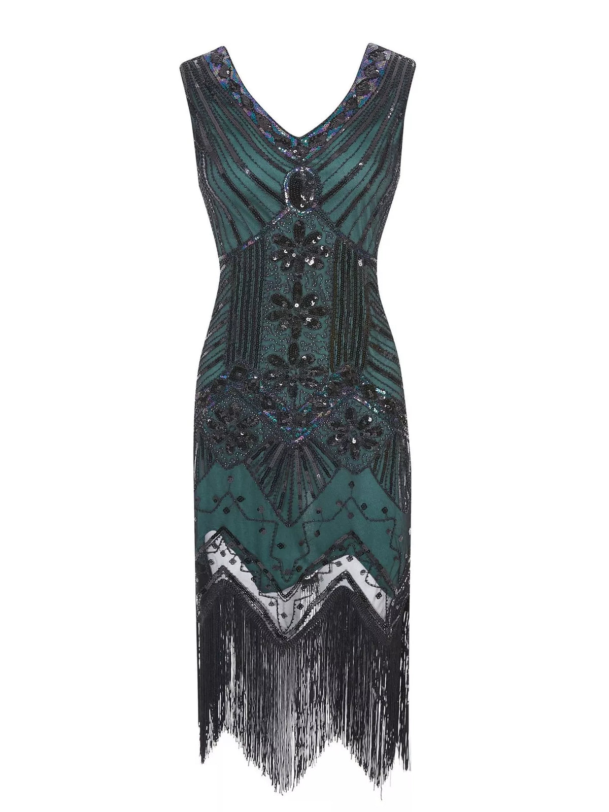 Green sequin fringe-hem dress, full dress view