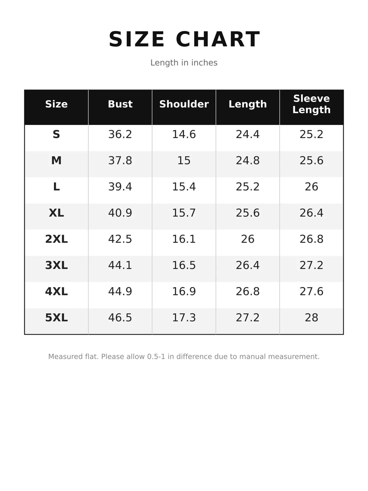 Color-Block Zip-Up Hoodie — size and measurement chart