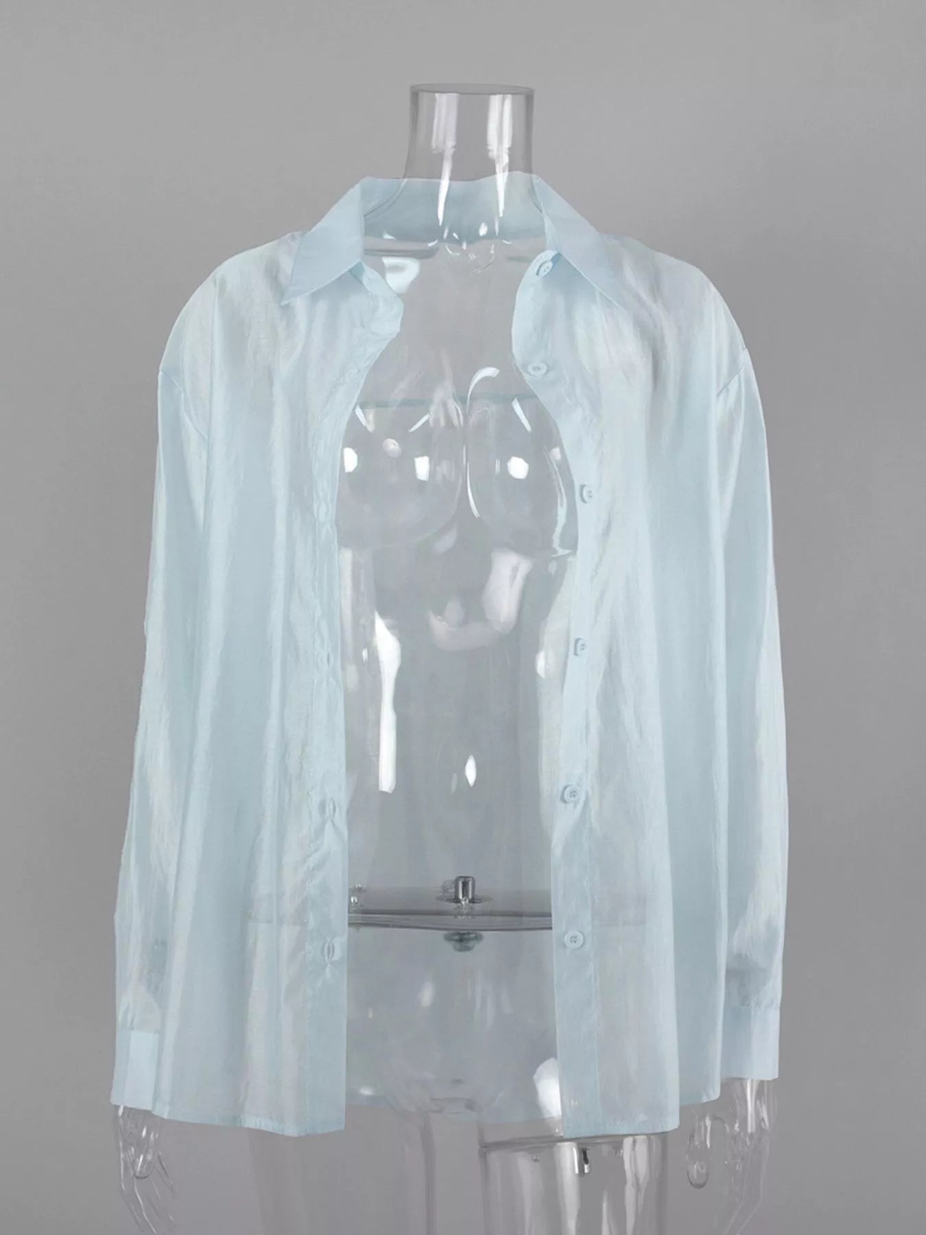 Trendsi Sheer Oversized Button-Up Shirt -