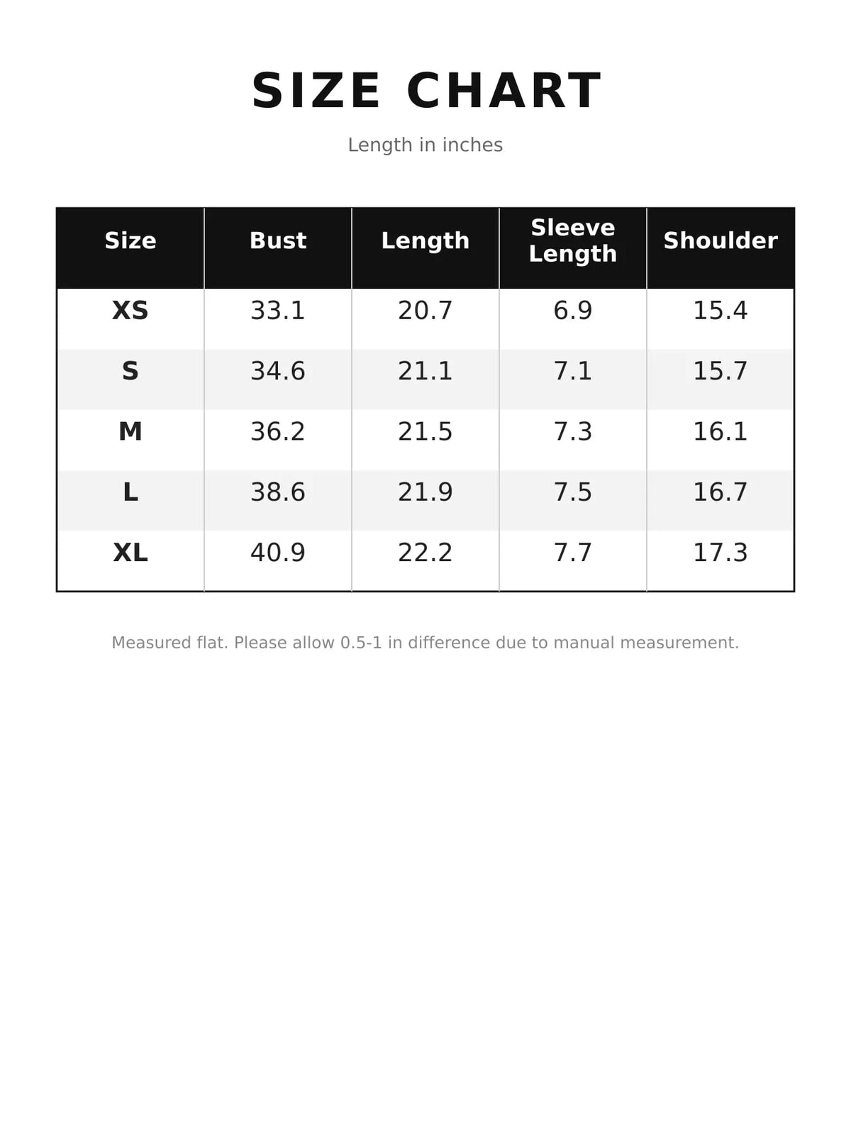 Size chart for color-block short sleeve blouse