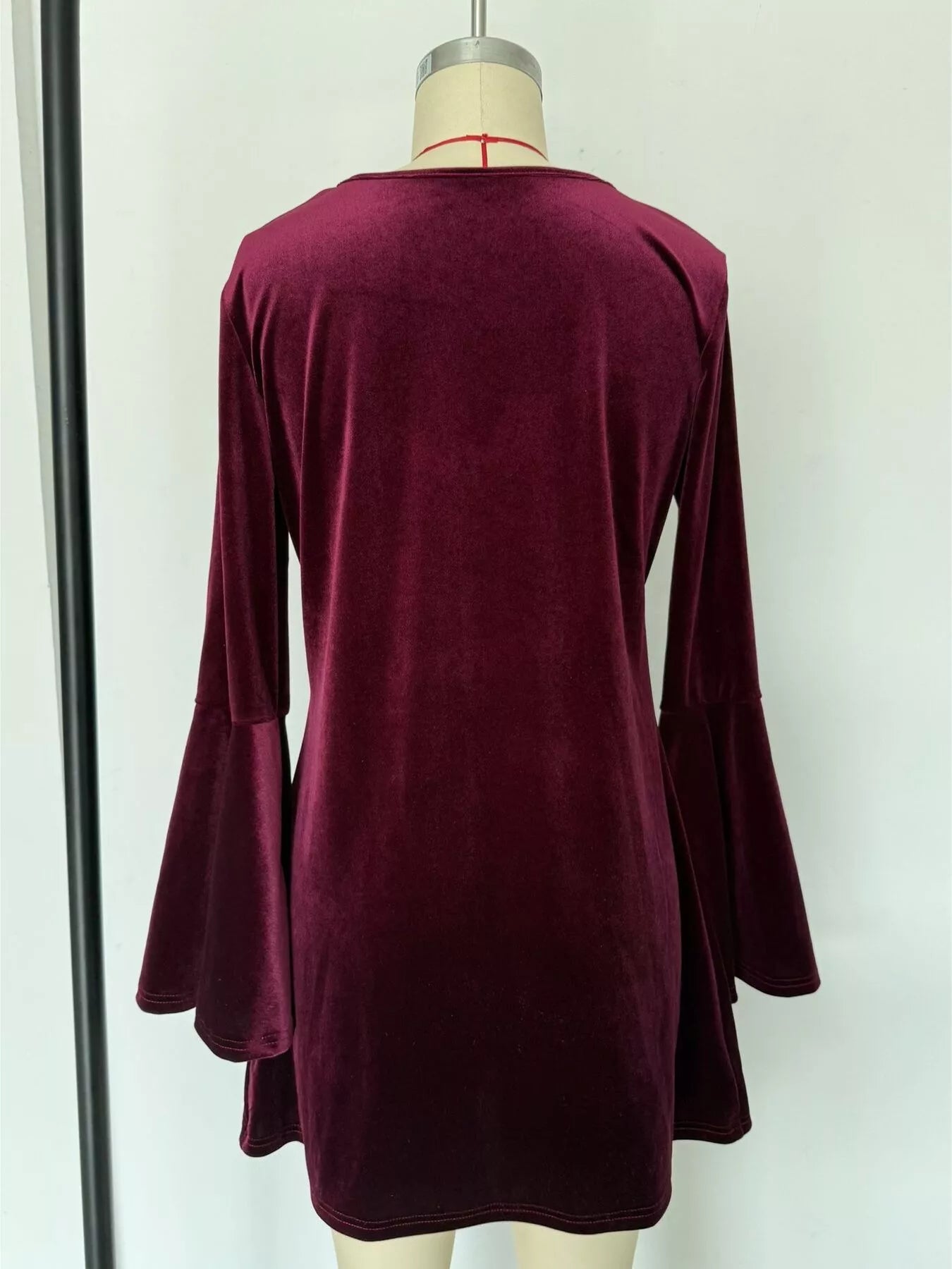 Trendsi Velvet Flare Sleeve Mini Dress -