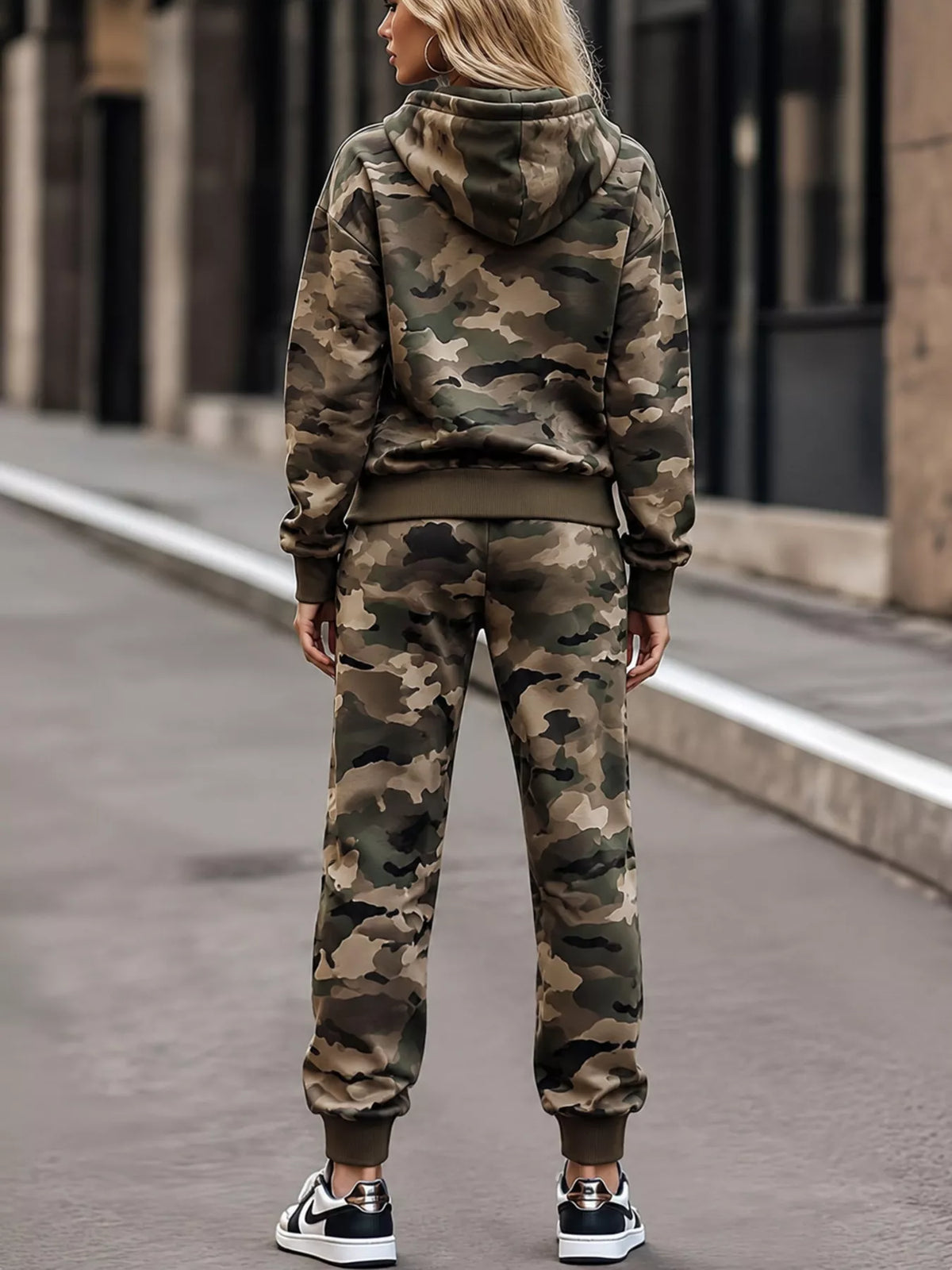 Camouflage-print hoodie and joggers two-piece set