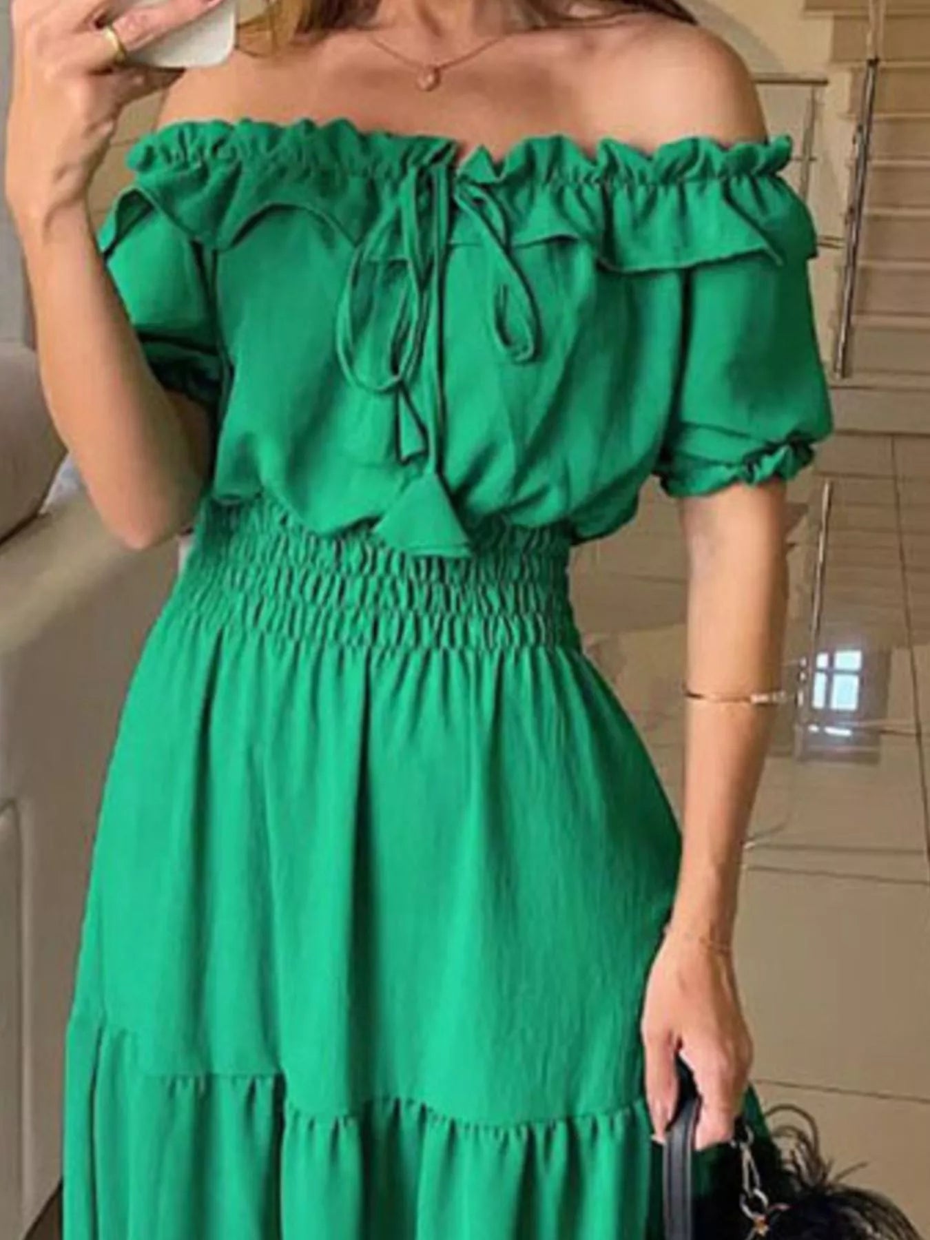 Trendsi Off-Shoulder Ruffled Tiered Maxi Dress -