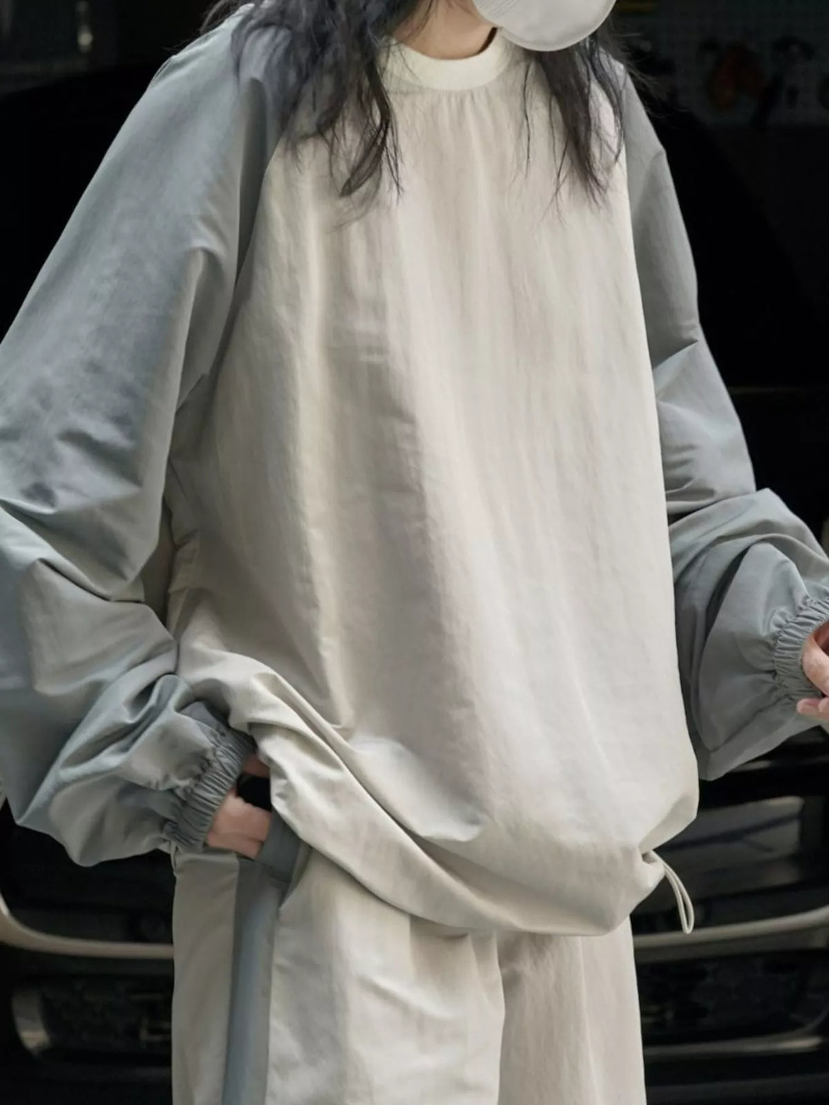 Colorblock sweatshirt, gray and cream front