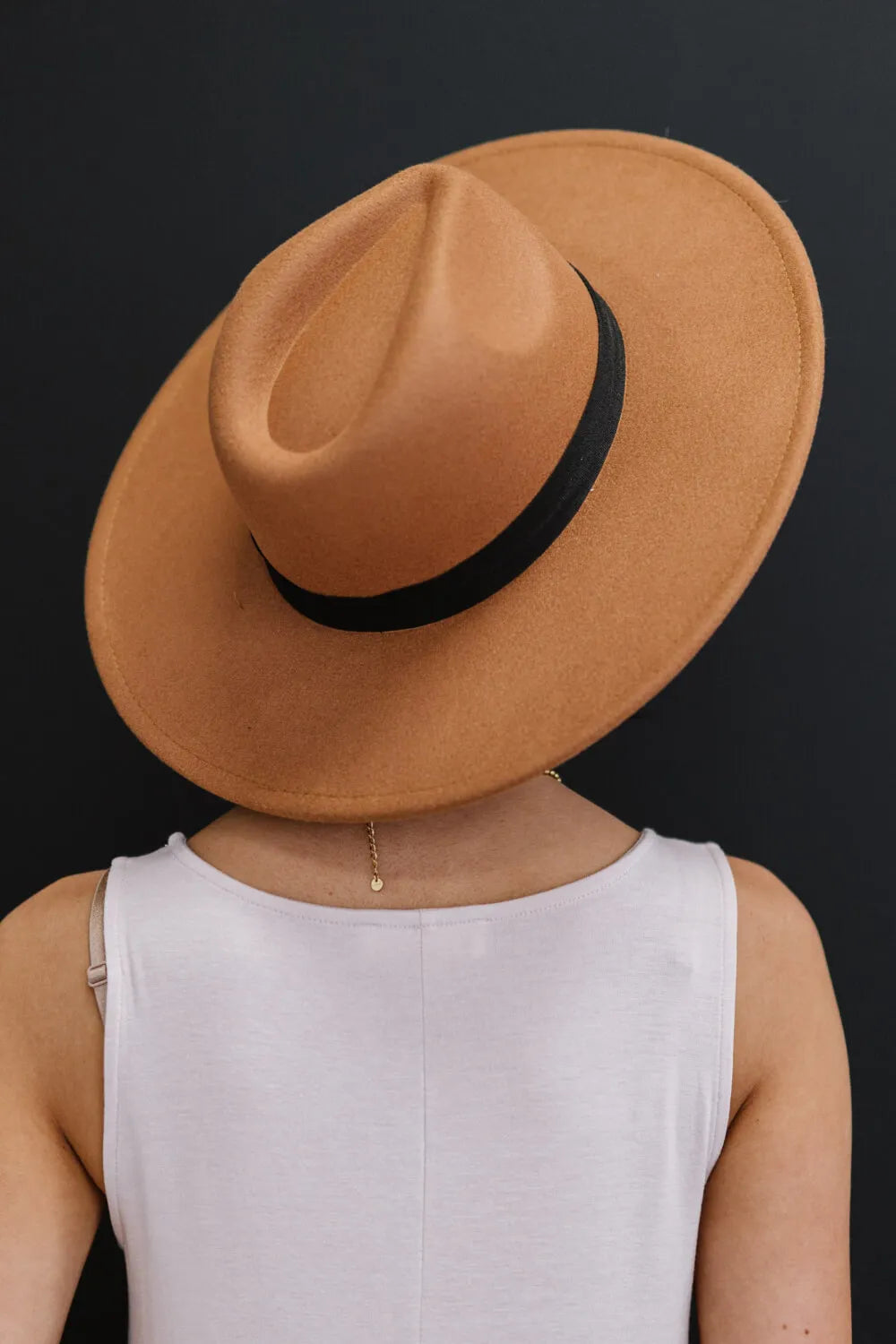 Women's Fedora Hat Dark Tan With Black Ribbon Polyester Adjustable — product view 3