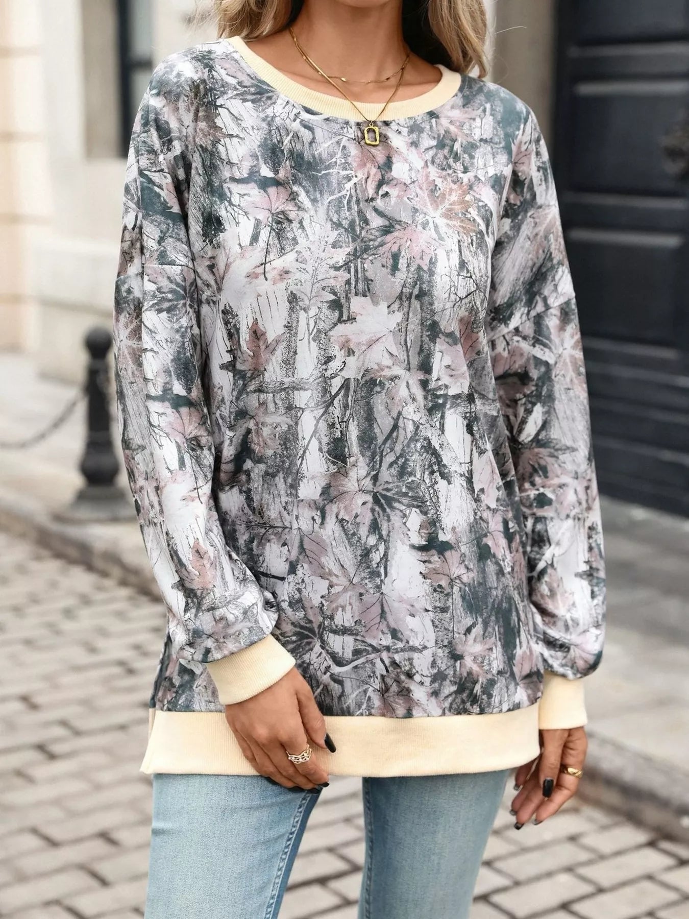 Trendsi Camouflage Print Crewneck Sweatshirt -