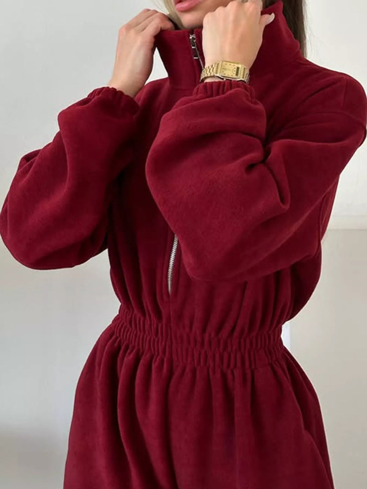Zip Front Long Sleeve Jumpsuit — construction details