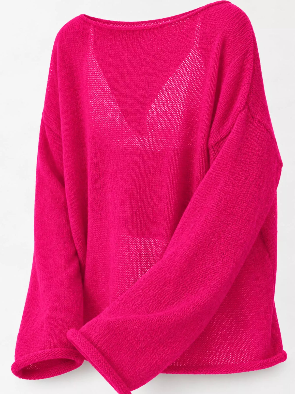 Knit cover-up, hot pink knit detail