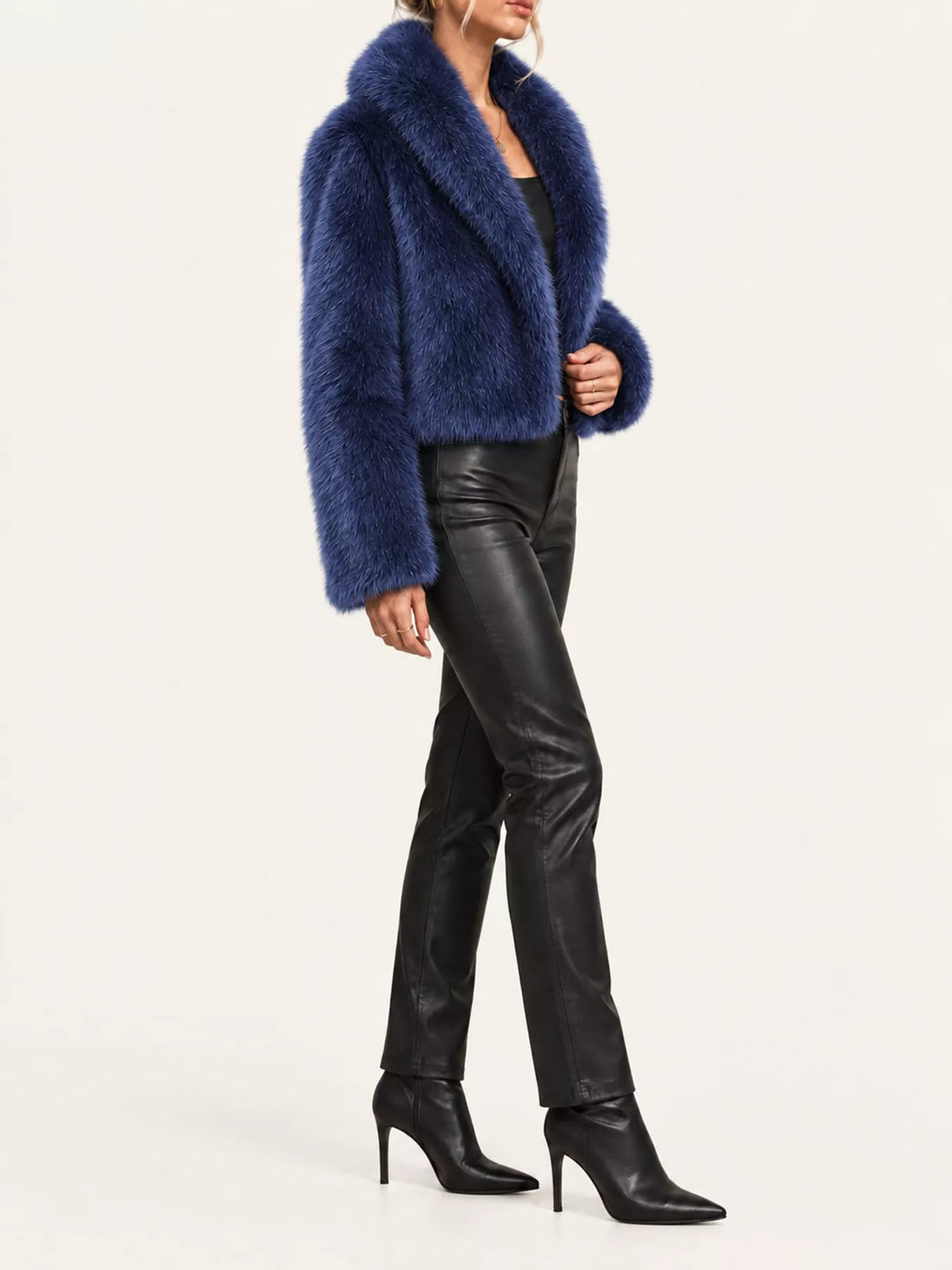 Faux Fur Cropped Coat in blue