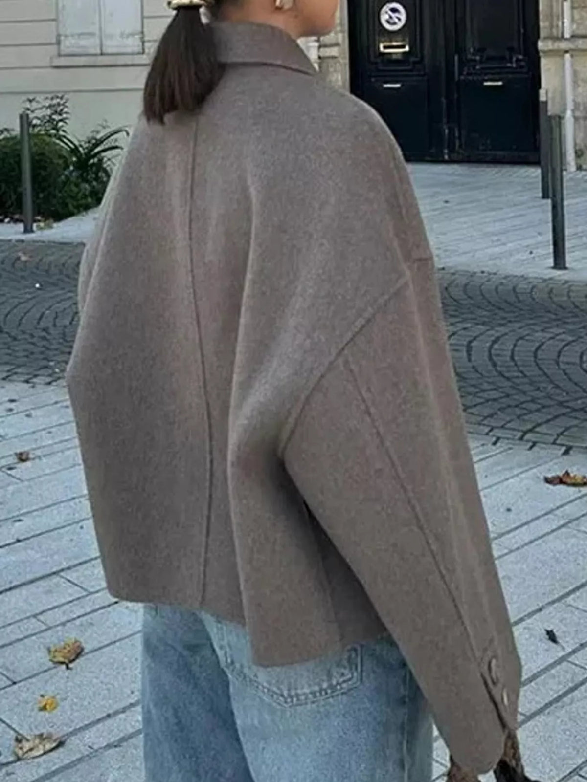 Button-up jacket, taupe back