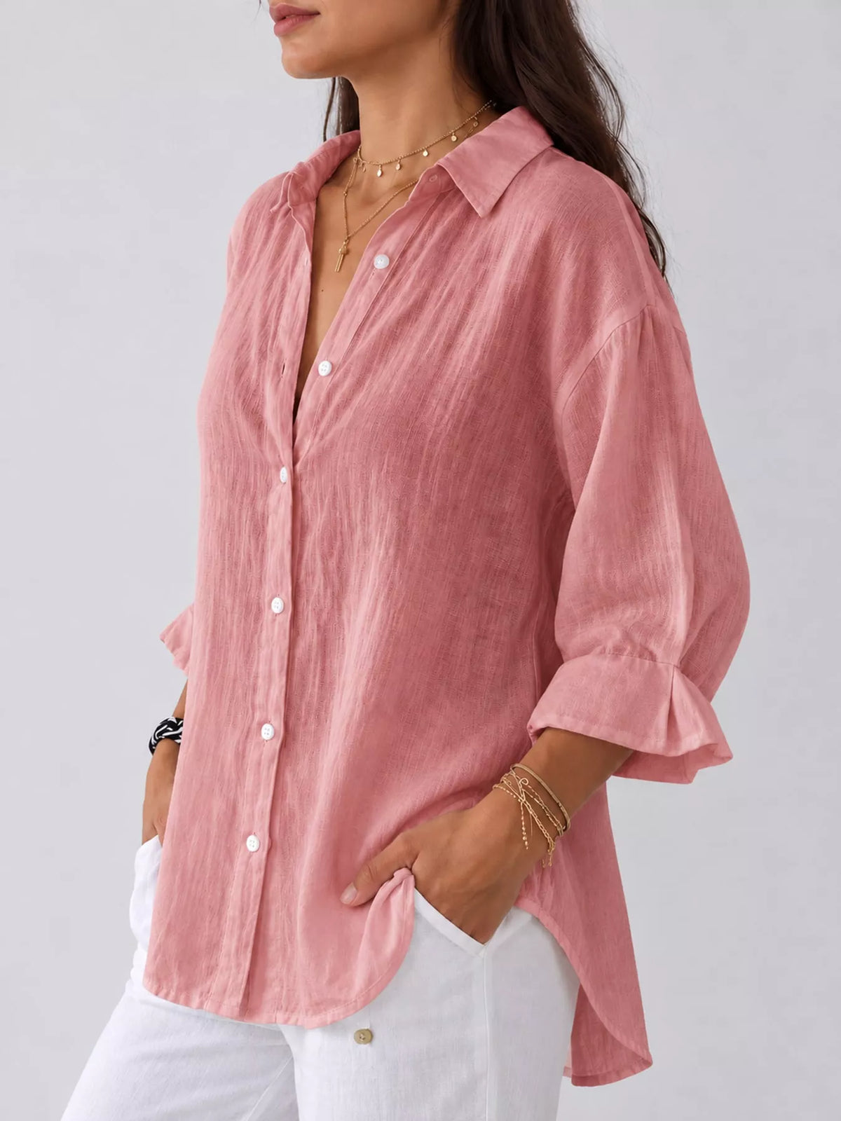Pink loose fit tie back shirt
