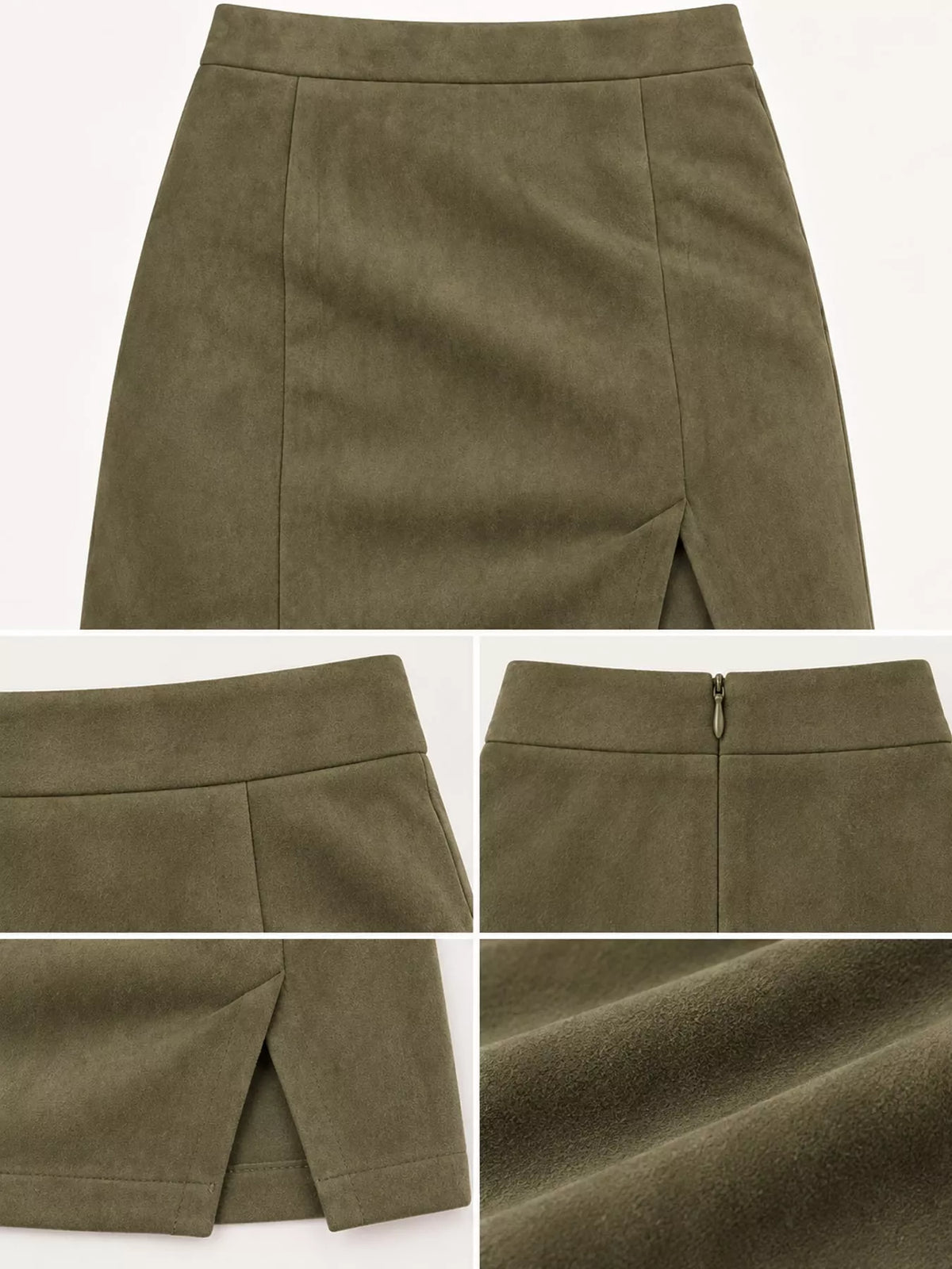 Zip-up mini skirt, olive garment details
