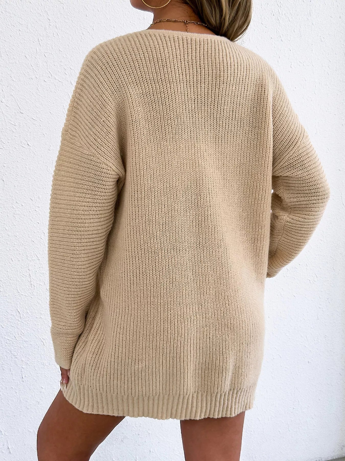 V-neck ribbed-knit sweater dress