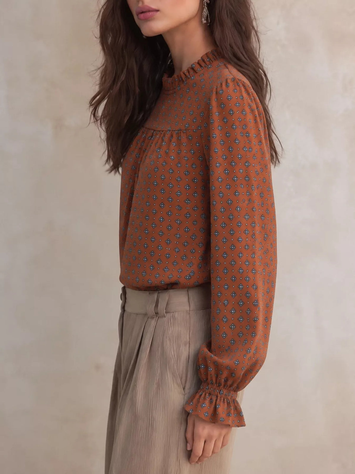 Trendsi Printed Flounce Sleeve Blouse -