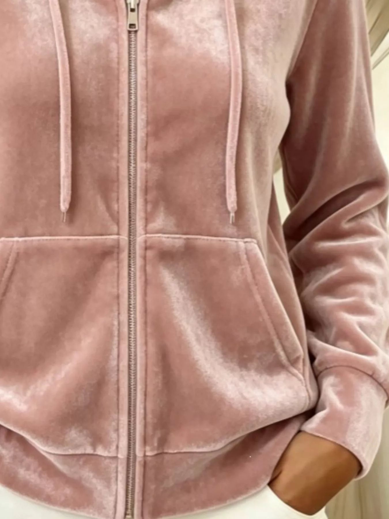 Trendsi Full Size Velvet Zip-Up Hoodie with Drawstring Plus Size -