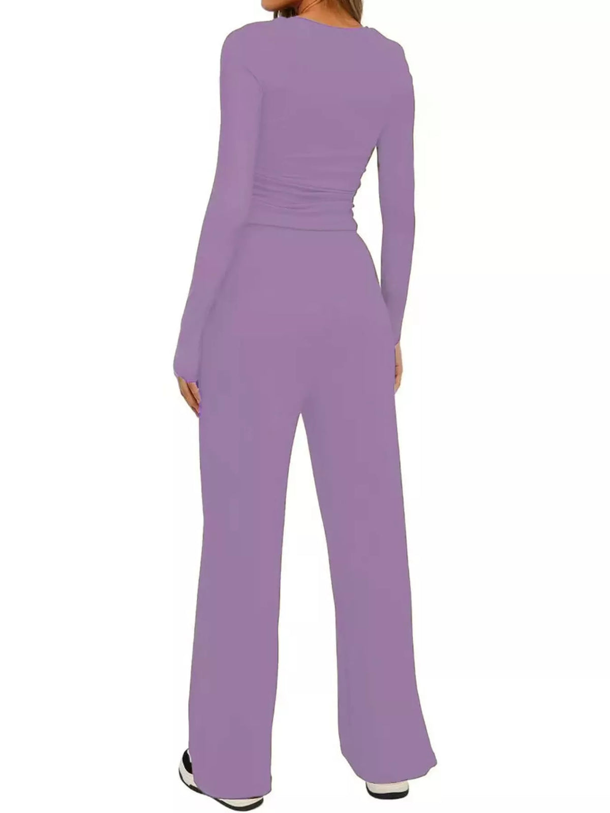 Long Sleeve Top and Wide-Leg Drawstring Pants Set — back view