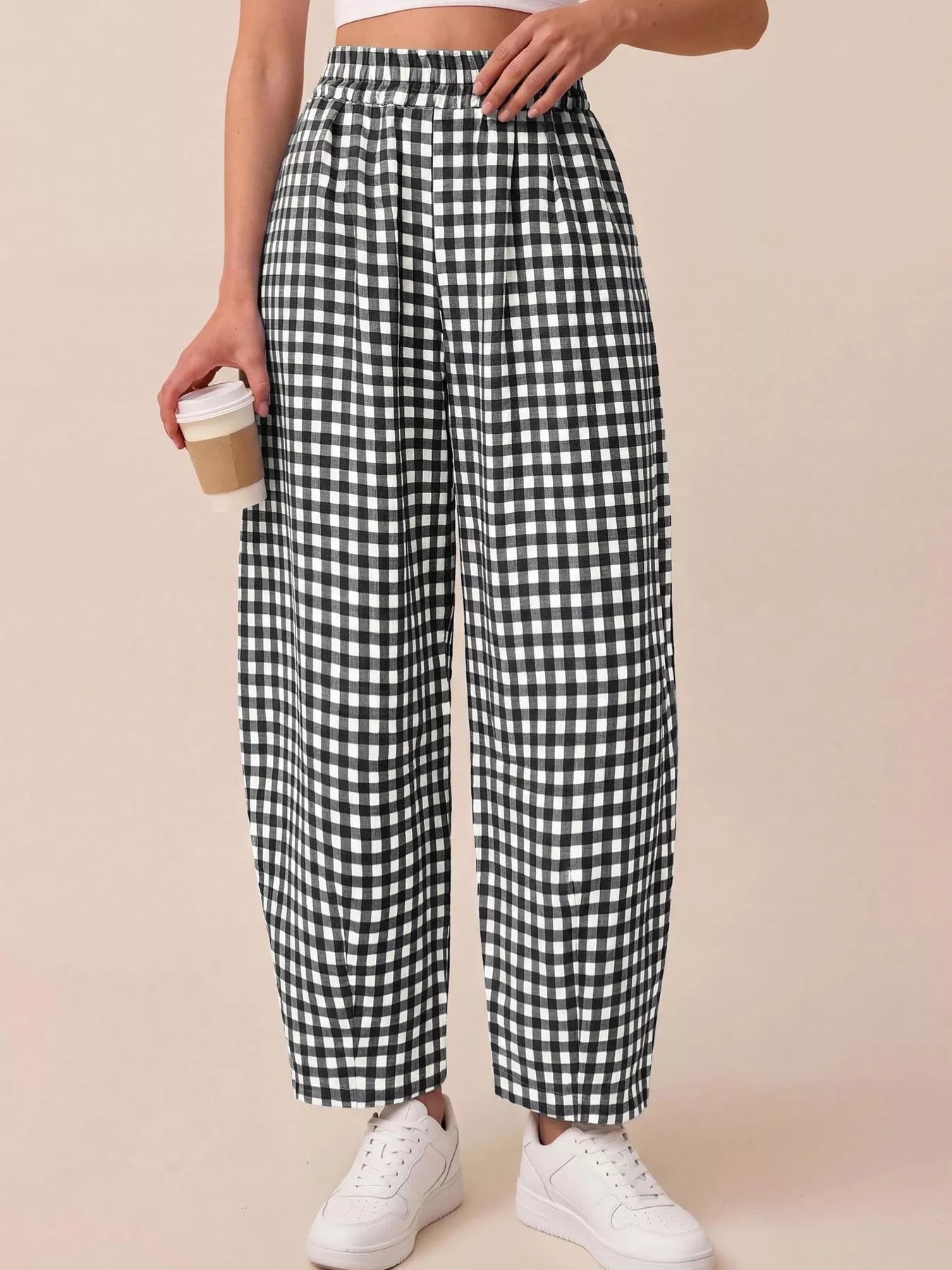 Trendsi Gingham Wide-Leg Casual Pants -