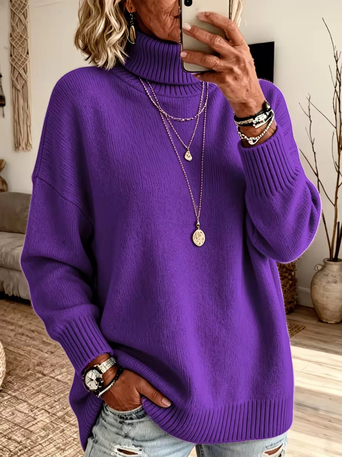 Purple turtleneck sweater