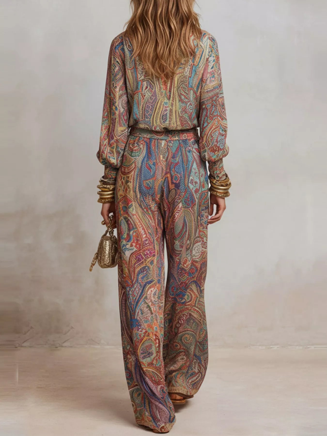 Trendsi Paisley Print Long Sleeve Top and Pants Set -
