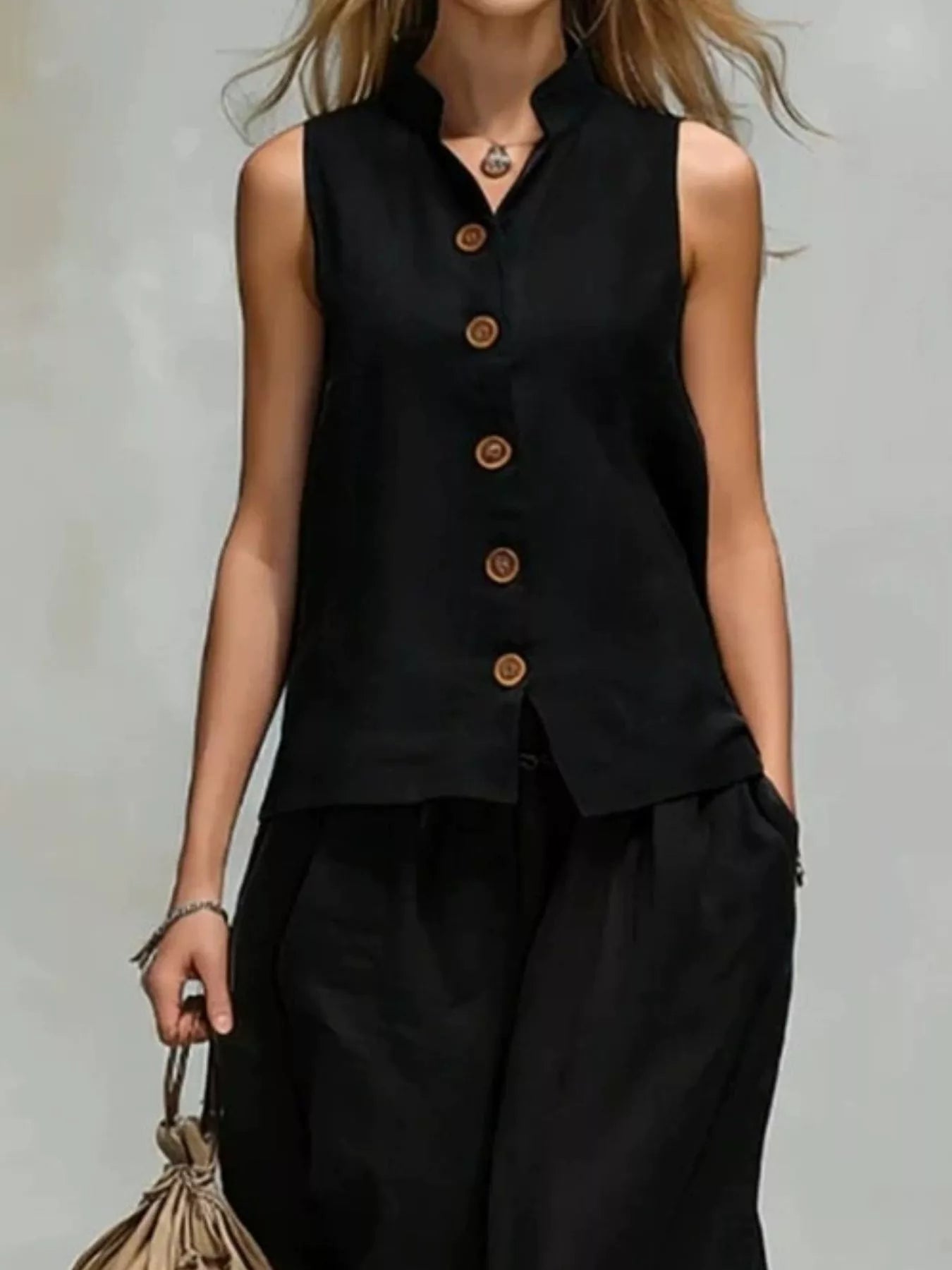 Trendsi Sleeveless Button-Down Top and Wide-Leg Pant Set -