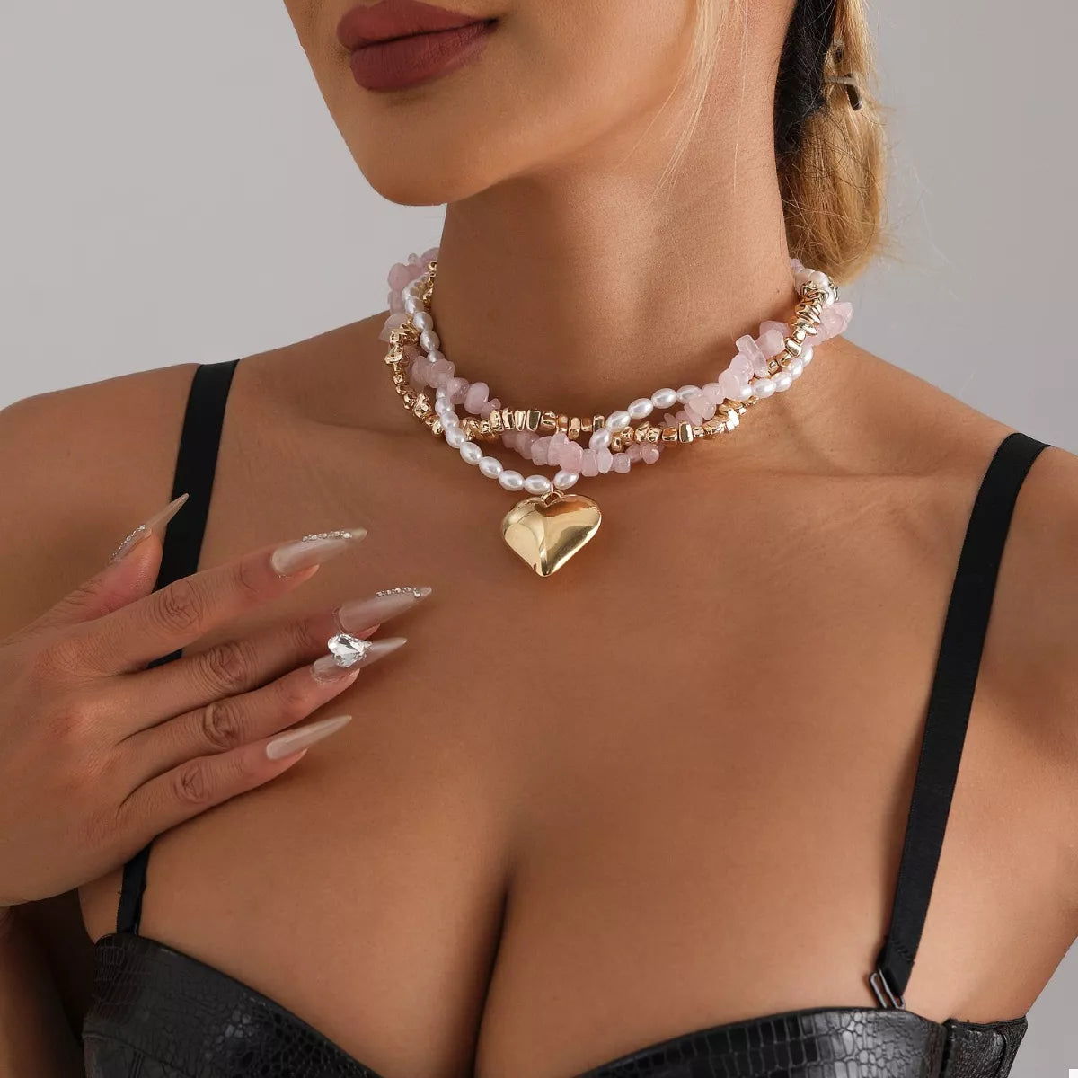 Trendsi Three-Layered Heart Pendant Necklace -