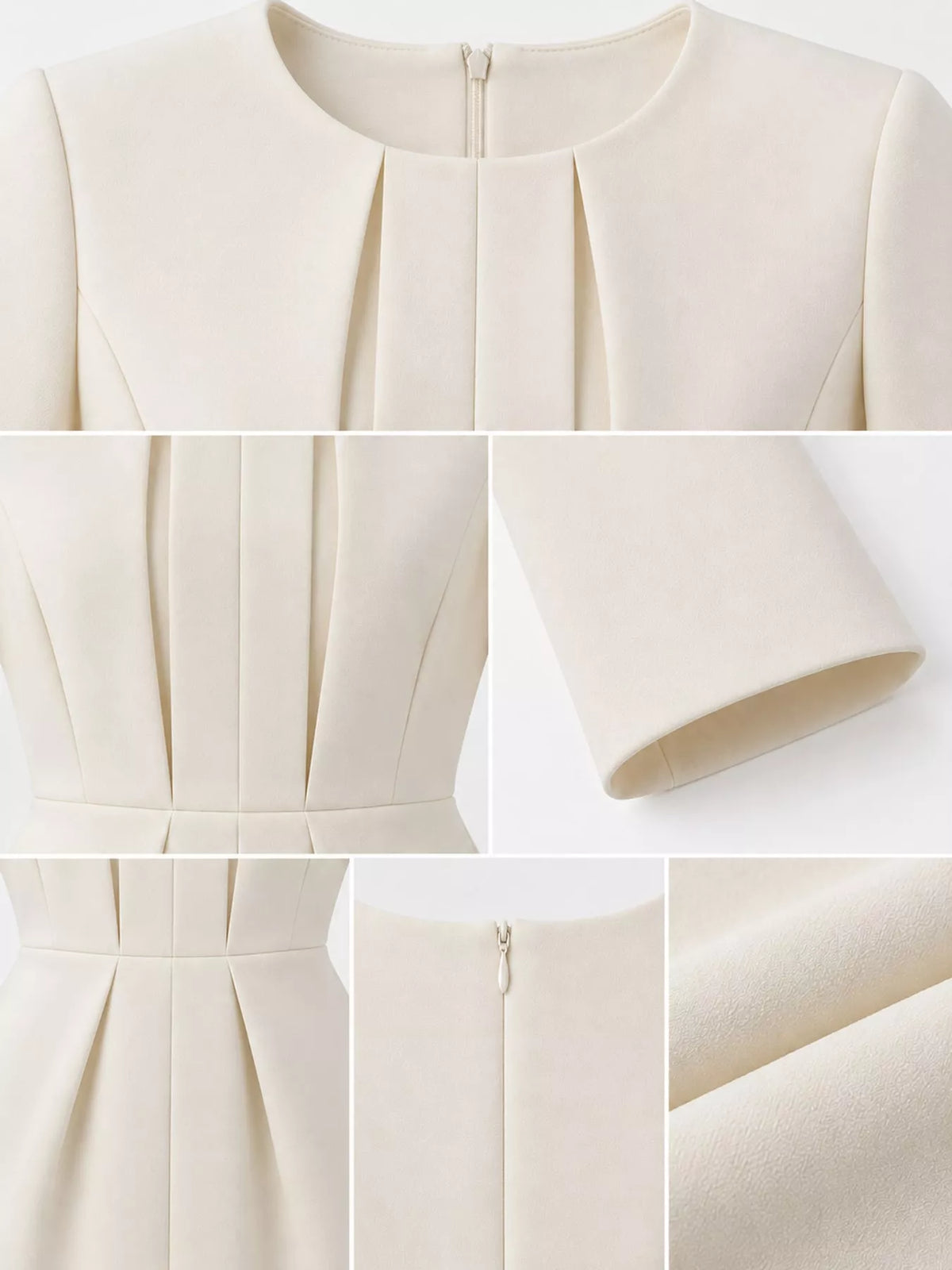 Cream long sleeve bodycon dress, detail view