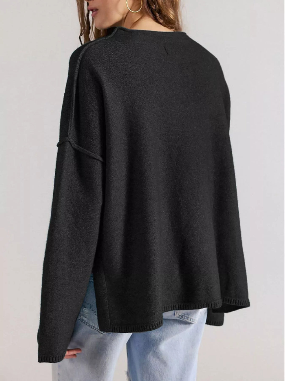 Trendsi Exposed Seam Mock Neck Knit Top -