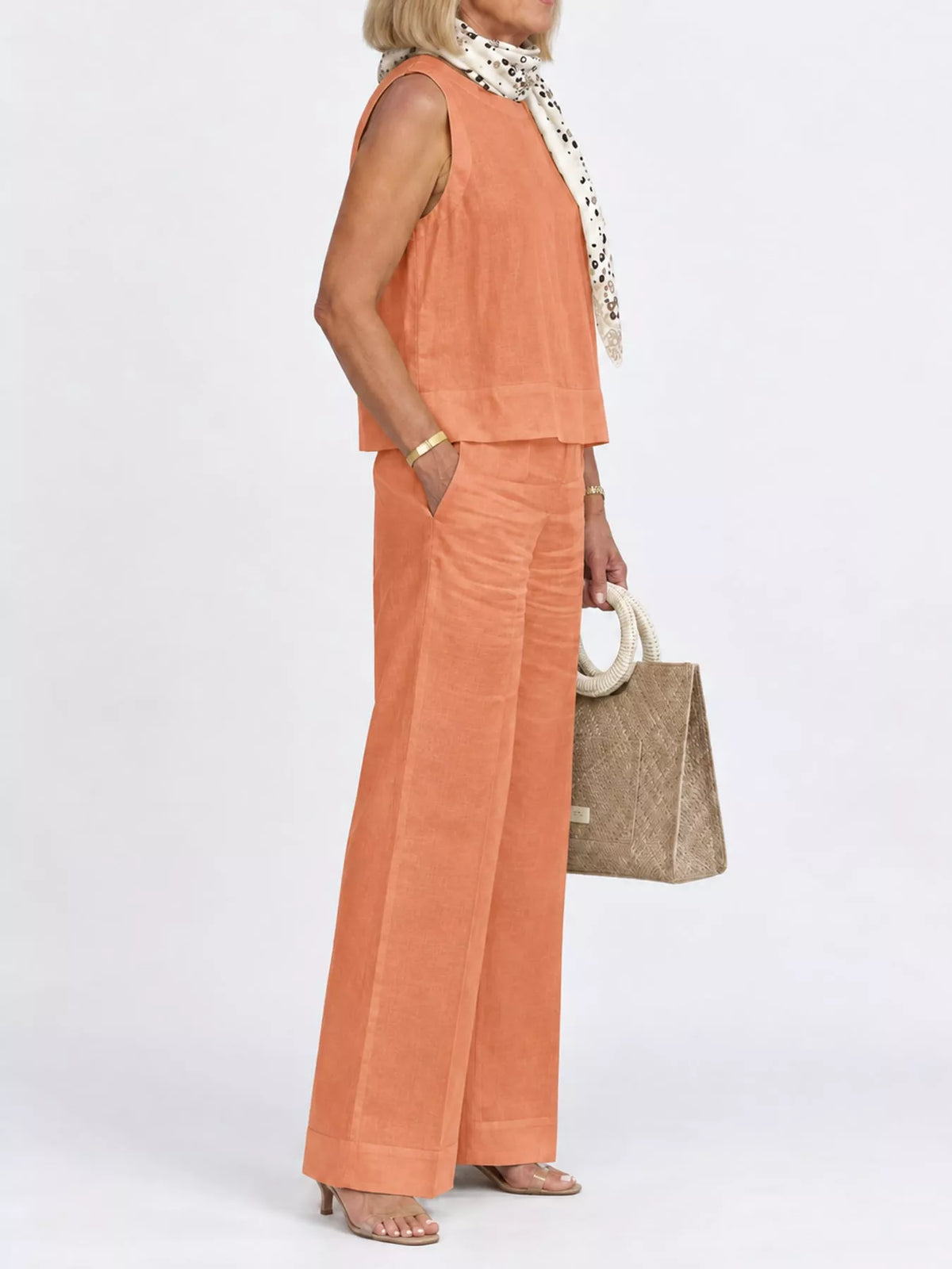 Sleeveless Top and Wide-Leg Pants Set — side view