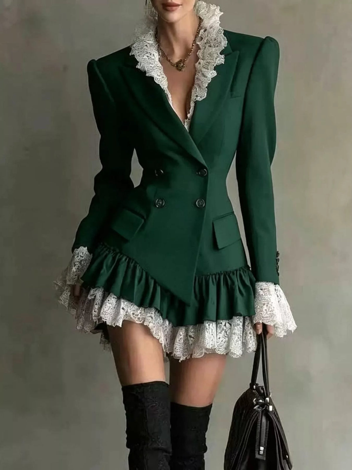 Collared long sleeve mini dress, front view on model