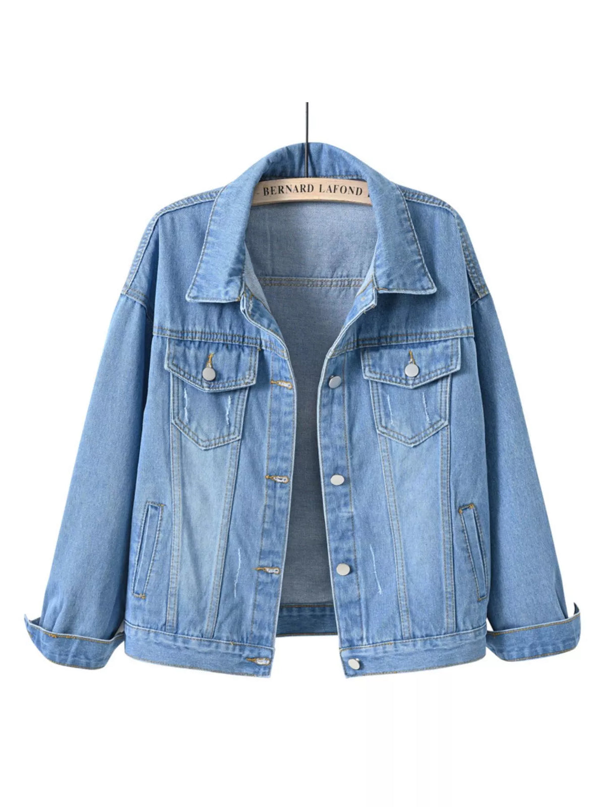 Button-Down Classic Cropped Denim Jacket — garment front