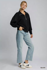 Trendsi Umgee Half Zip Drop Shoulder Sweatshirt -