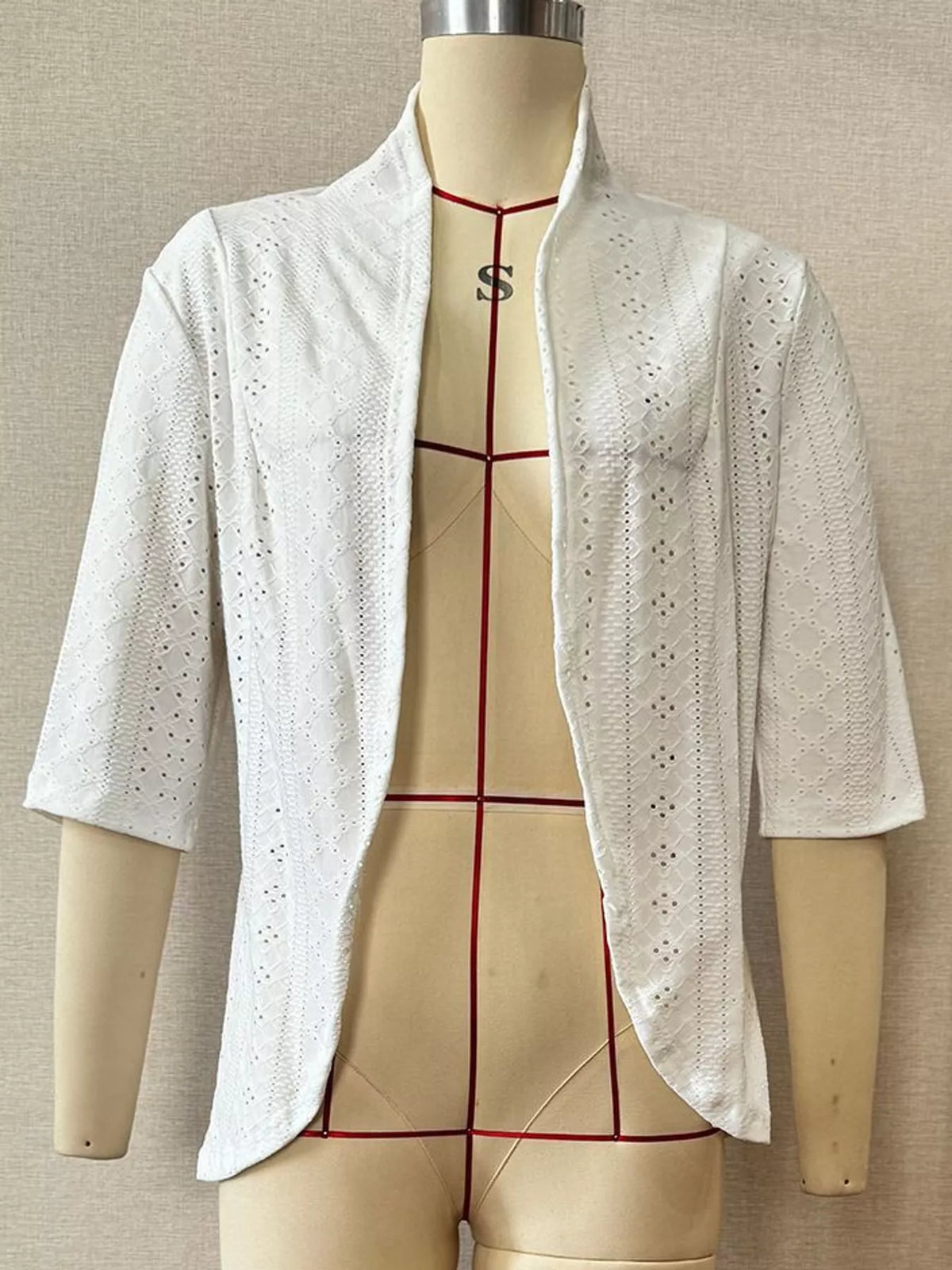 Eyelet Open-Front Cardigan — garment front