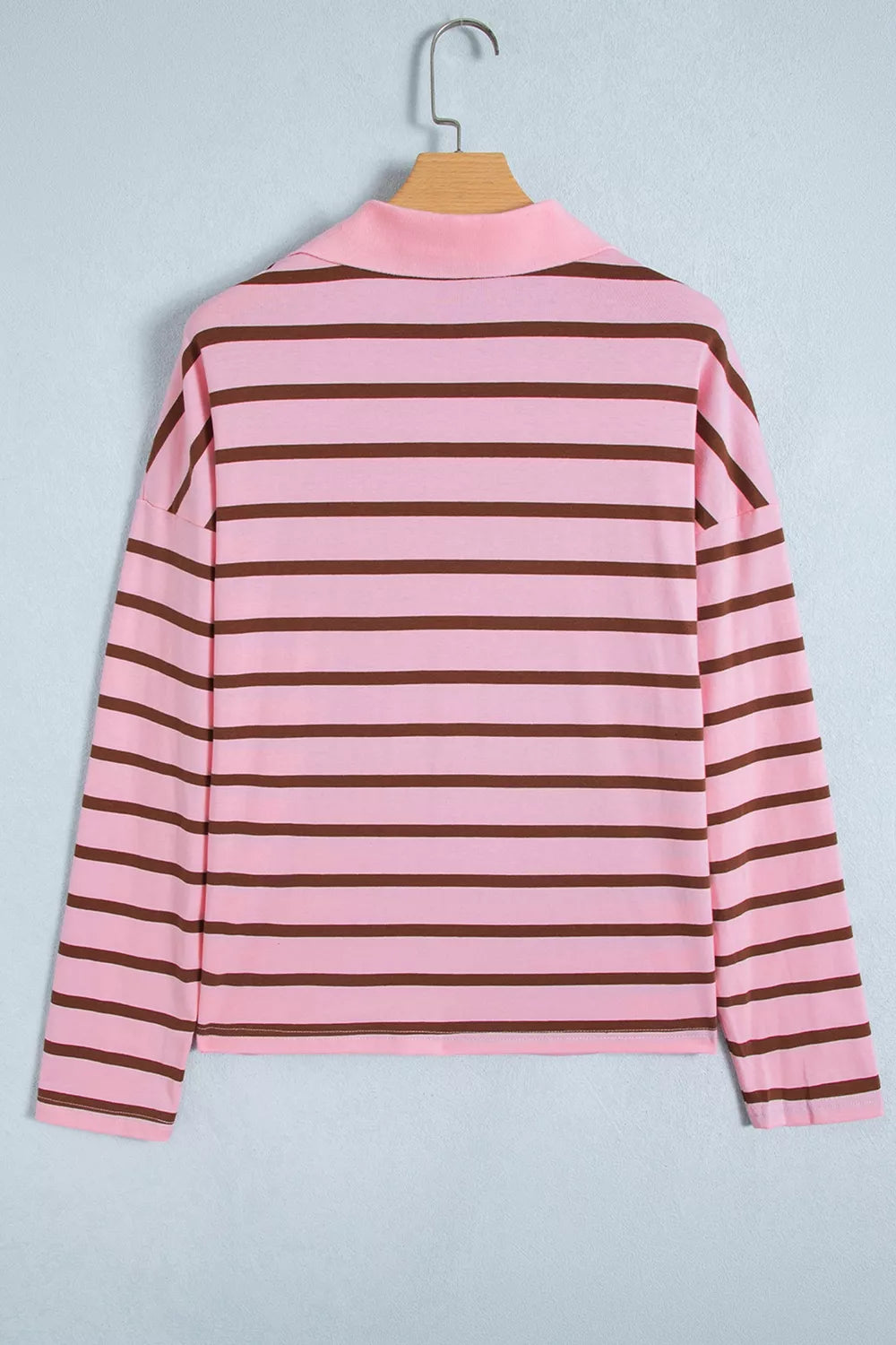 Trendsi Stripe Striped Long Sleeve Collar Shift Top -