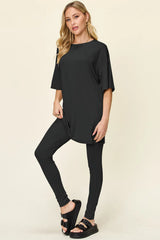 Trendsi Double Take Full Size Round Neck Dropped Shoulder T-Shirt and Leggings Set -
