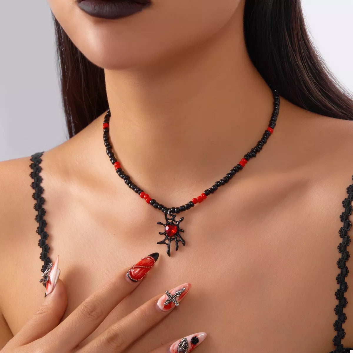 Trendsi Halloween Spider Web Beaded Necklace -