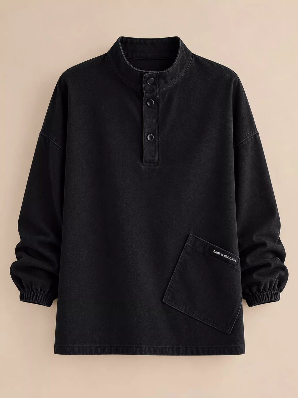 Black-New Arrival-Spring And Fall button detail dropped shoulder sweatshirt