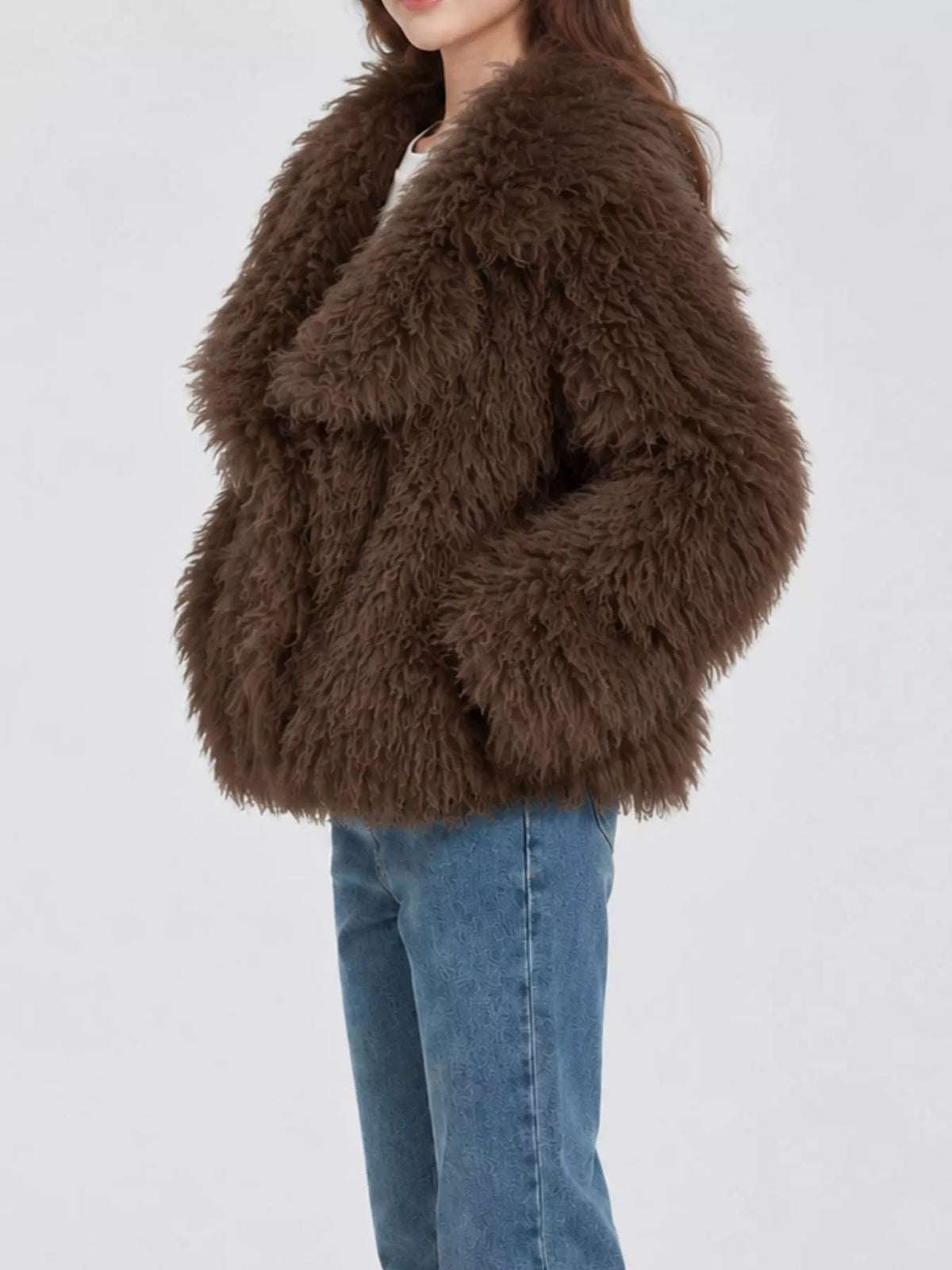 Collared long sleeve jacket, side view