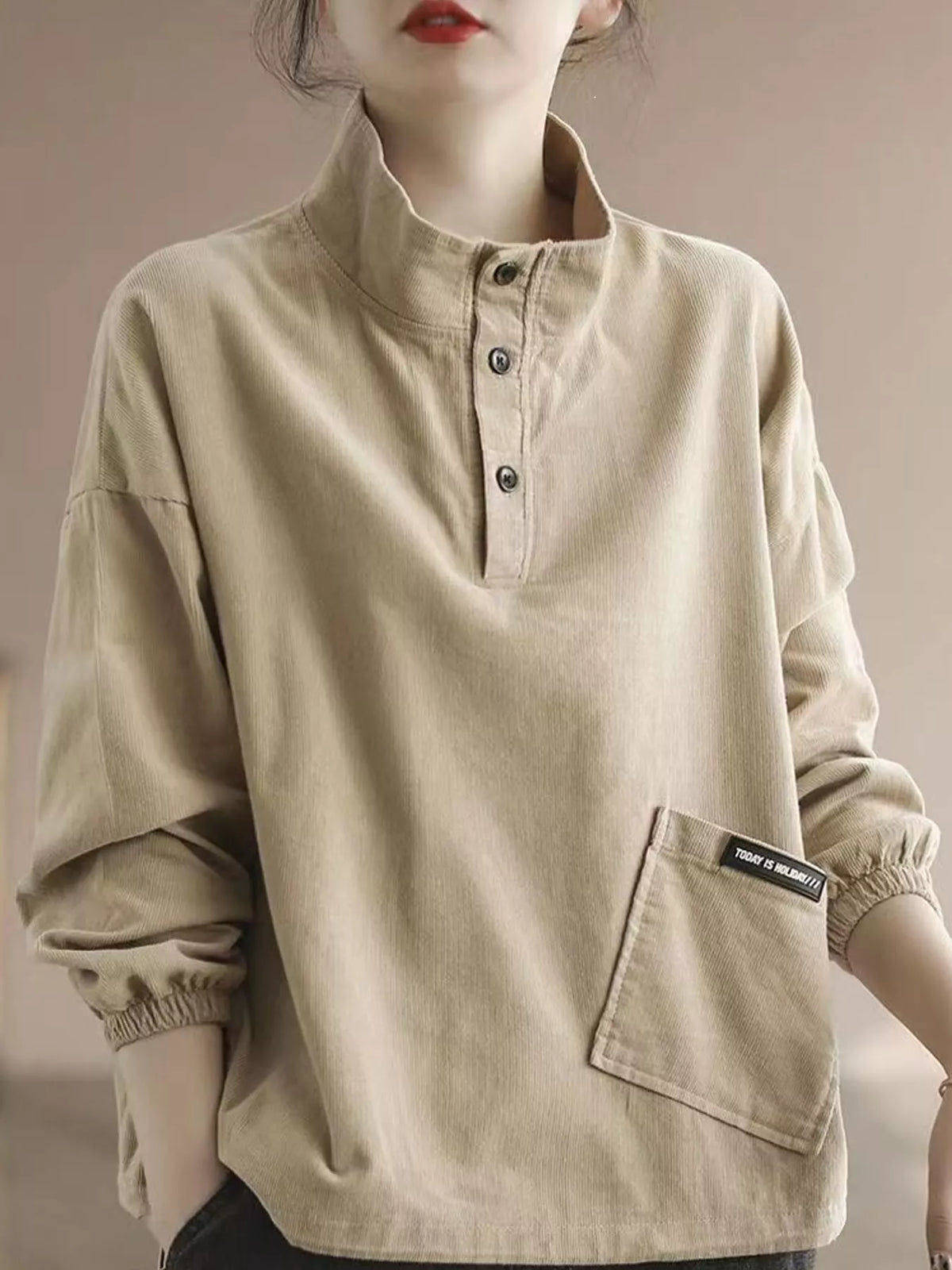 Apricot-New Arrival-Spring And Fall button detail dropped shoulder sweatshirt