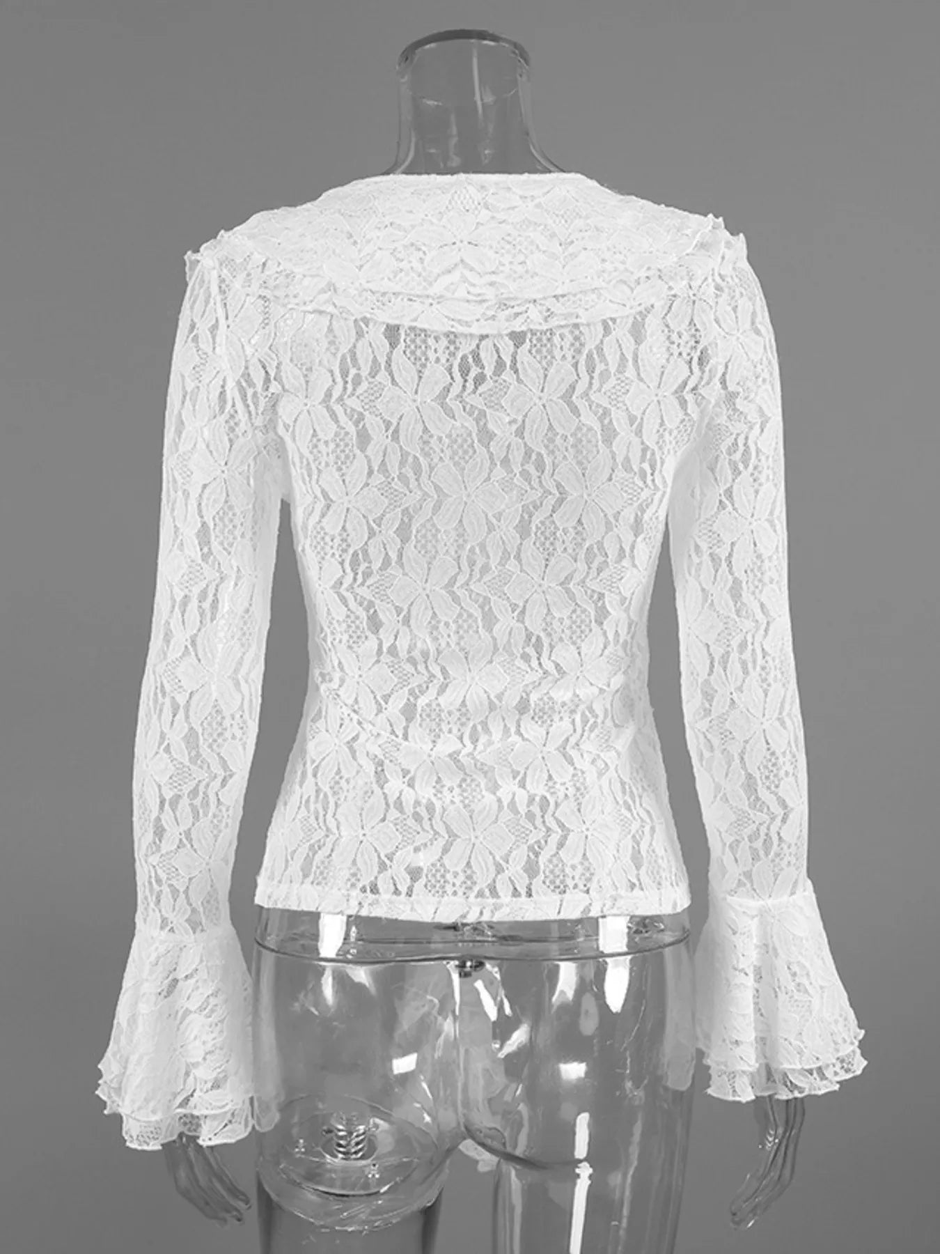 Trendsi Lace V-Neck Flare Sleeve Blouse -
