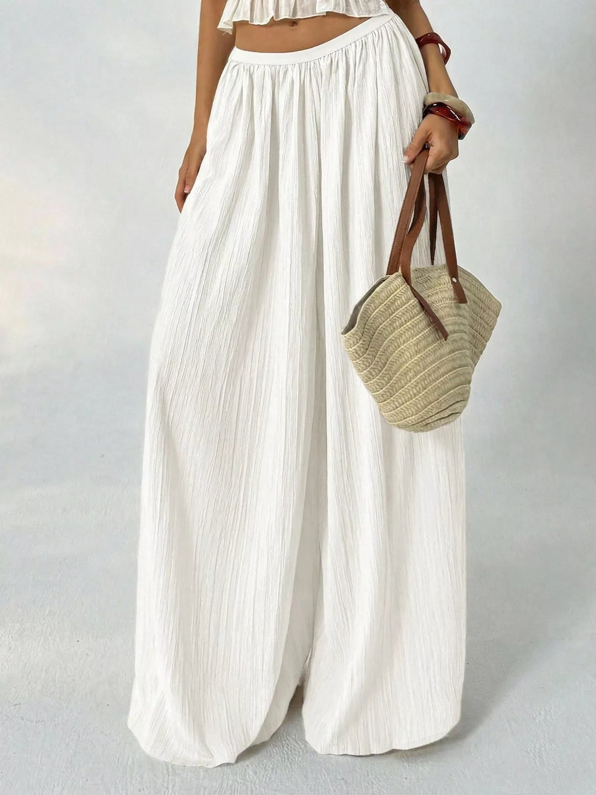 High-Waisted Pleated Wide-Leg Trousers, pants detail