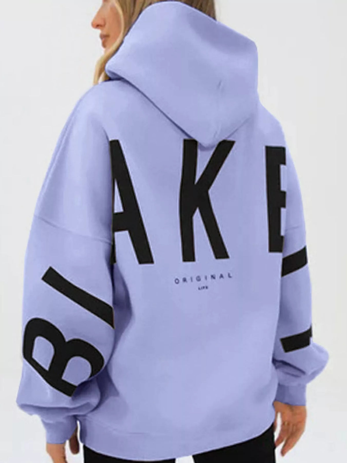 Letter Back Dropped Shoulder Hoodie — back view