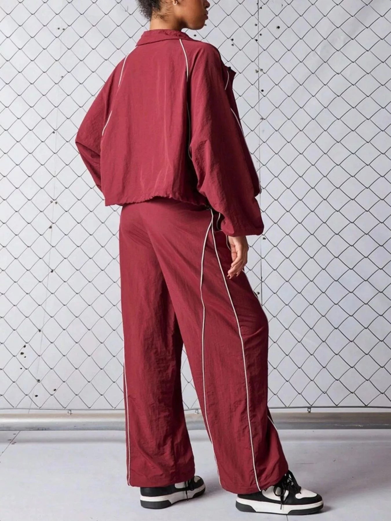 Trendsi Crop Jacket and Wide-Leg Pants Set -