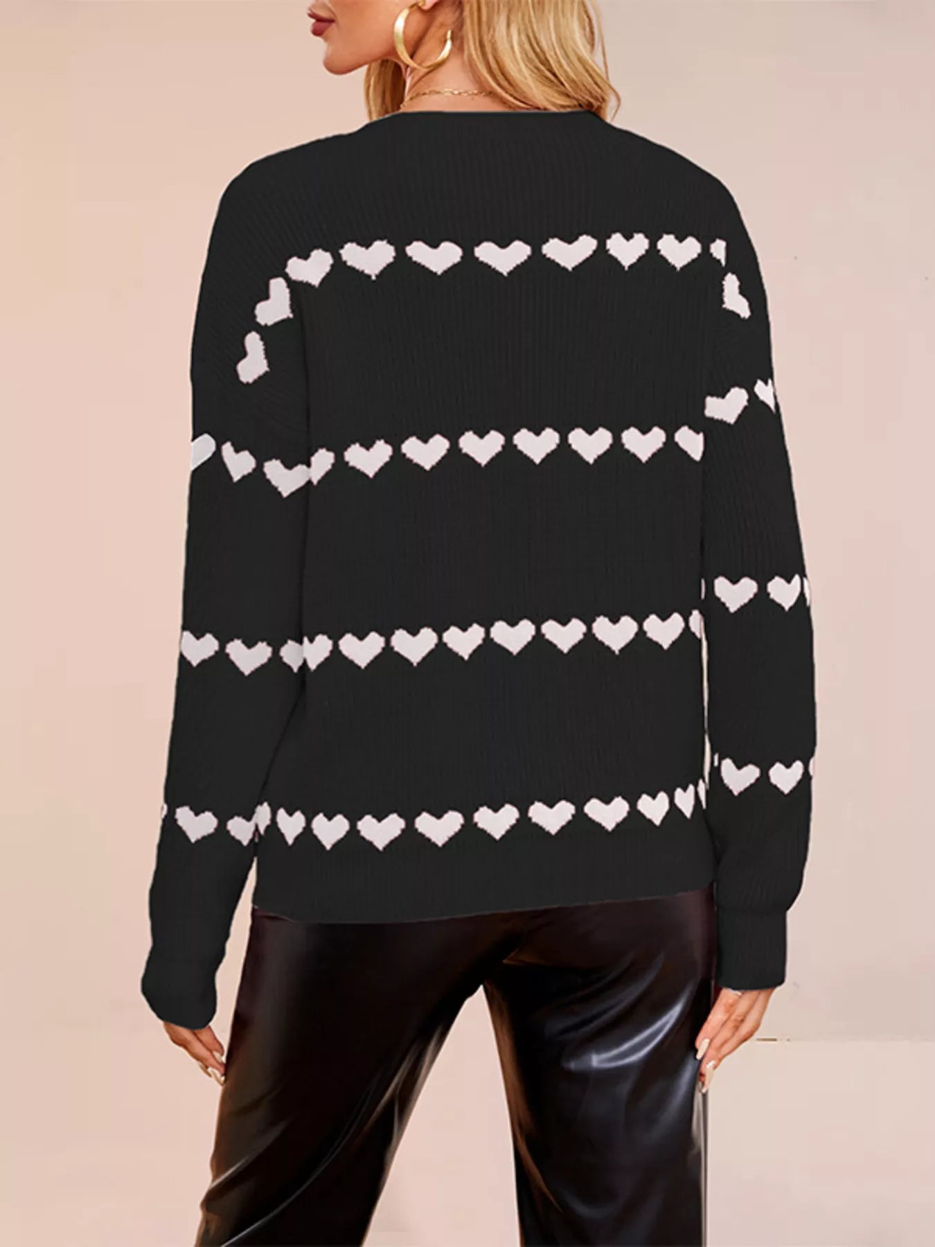 Trendsi Heart Pattern Dropped Shoulder Sweater -