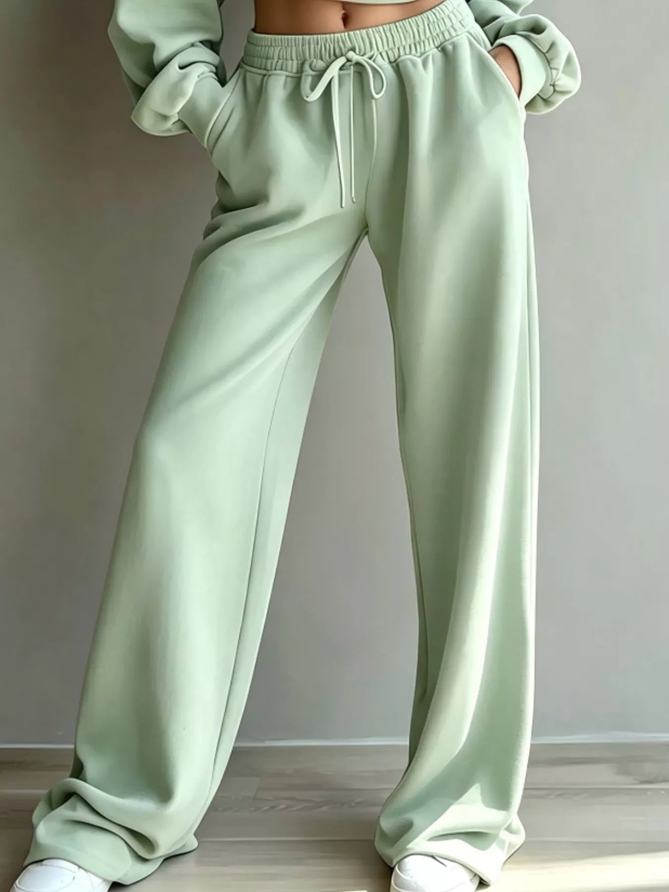 Trendsi Round Neck Cropped Sweatshirt and Wide-Leg Pants -