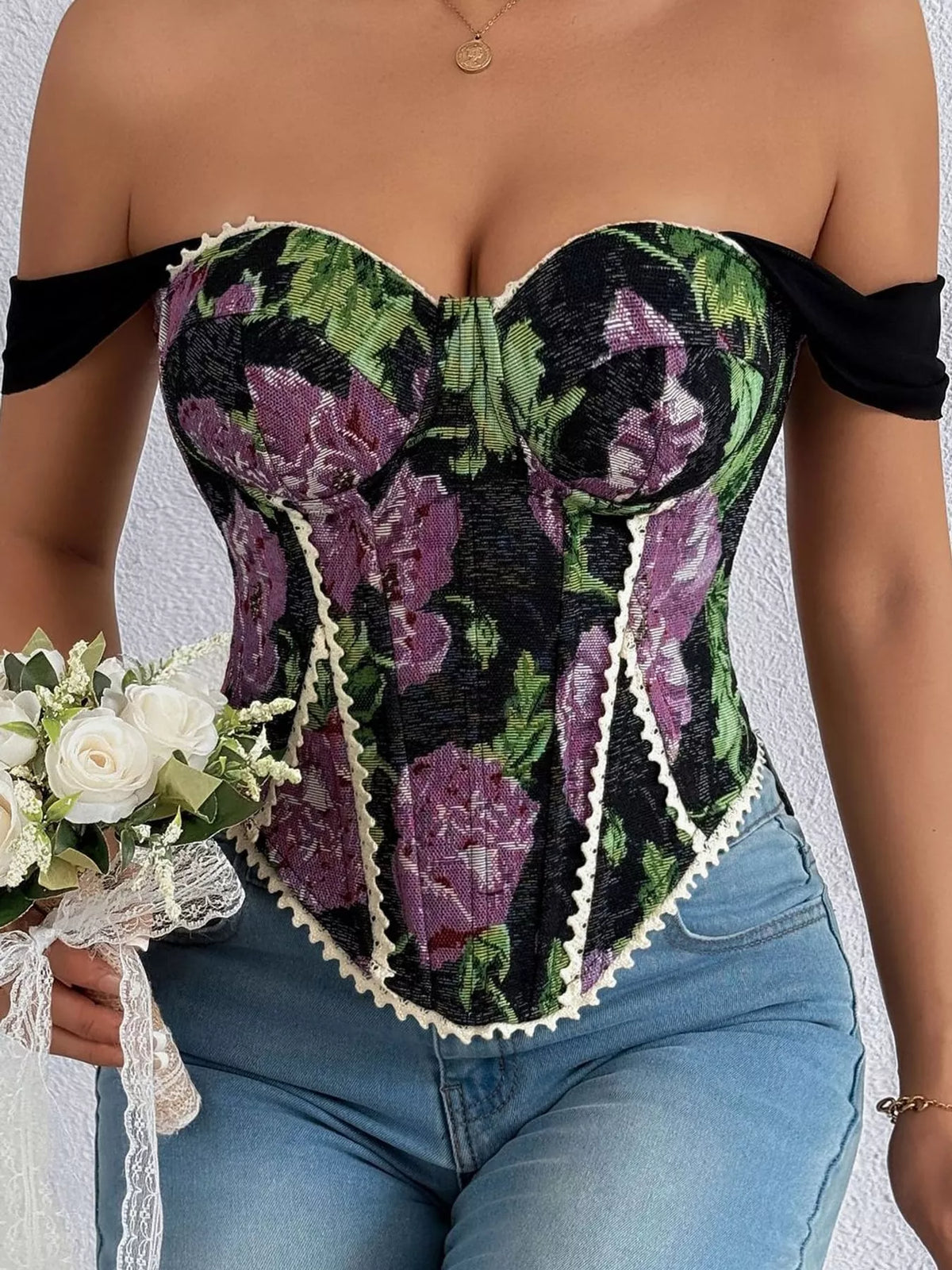 Blackish Purple lace up back printed cami