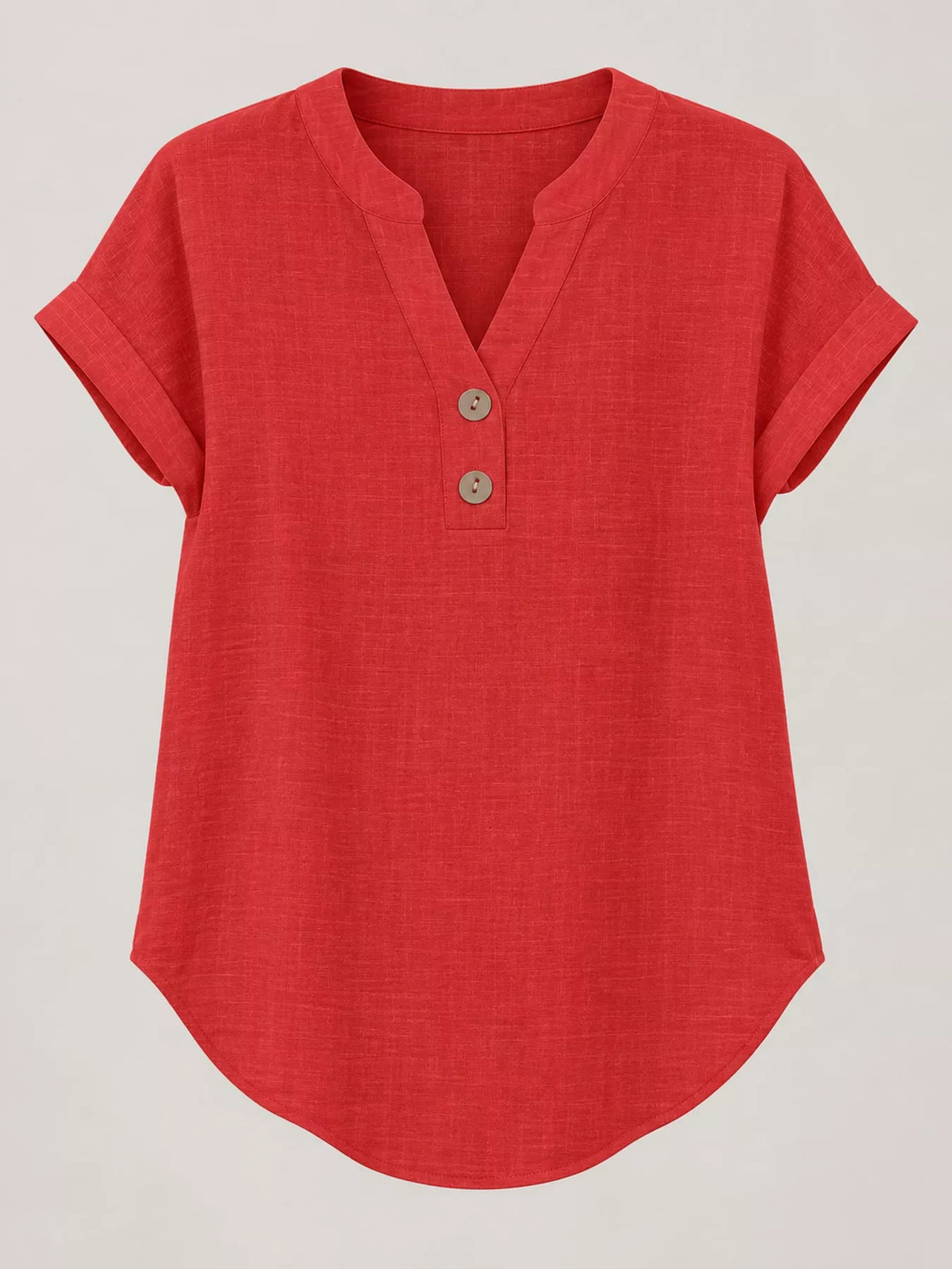 Red button detail short sleeve blouse, front view