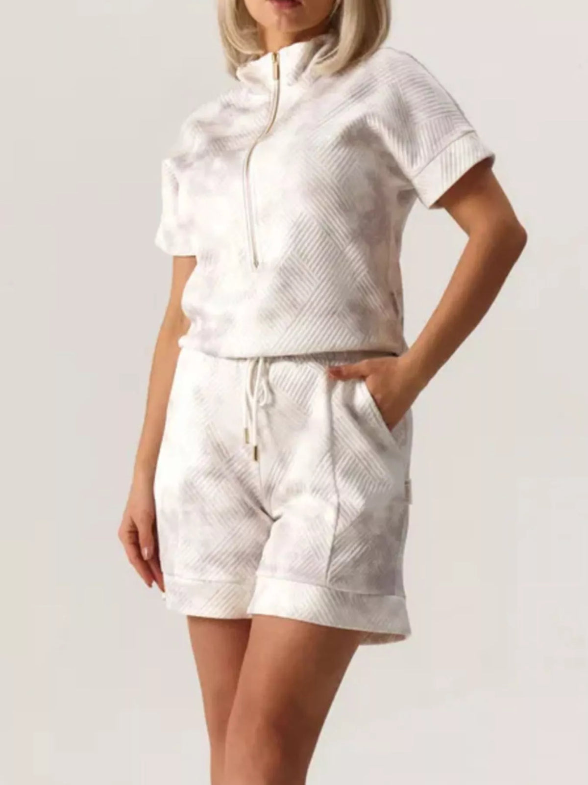 Trendsi Half Zip Short Sleeve Top and Shorts Set -