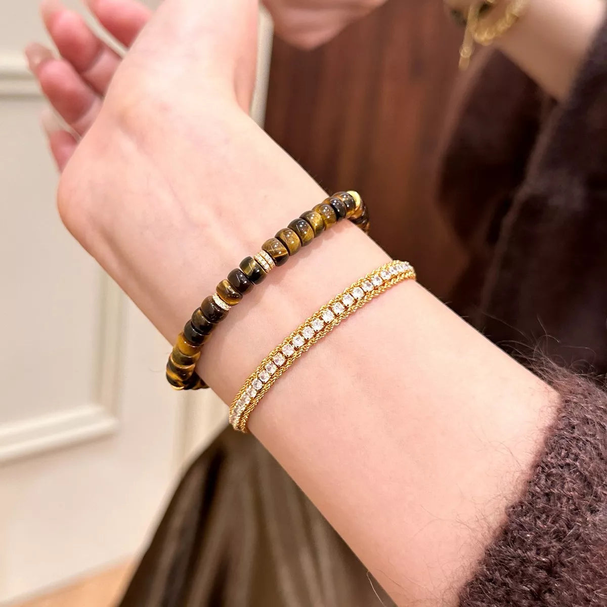 Trendsi Tiger's Eye Beaded Bracelet -
